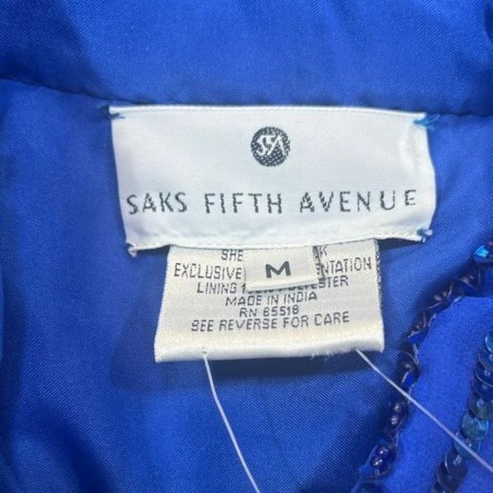 Saks Fifth Avenue Stenay Blue Sequin Beaded Long Sleeve Silk Blouse Medium NWT - Picture 6 of 9